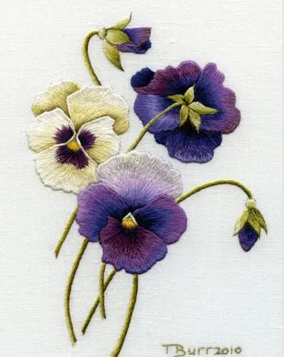 一组清新隽永的花鸟刺绣作品,作者:来自南非的trish burr