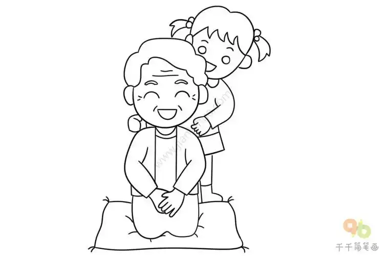 重阳节我给奶奶捶捶背尊老爱老不能忘节日简笔画大全