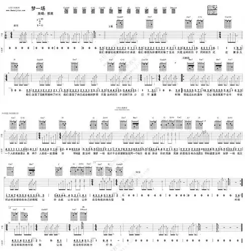 梦一场吉他谱_g调男声版_萧敬腾/那英_弹唱六线谱