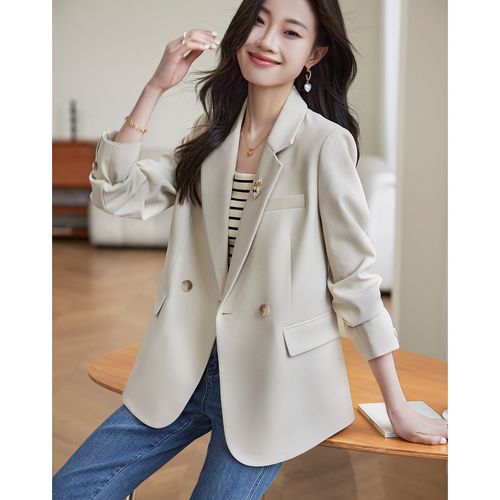 时髦简约两粒扣百搭通勤西装外套女配胸针