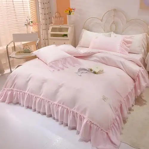 少女心白色双面冰丝四件套夏天丝滑裸睡仙气被套仿天丝绸床单床品