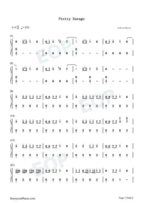 pretty savage-blackpink双手简谱预览1