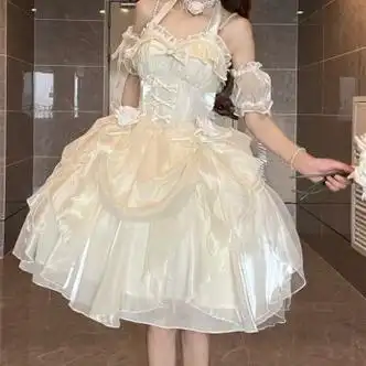 生庭jsk仙蒂玫瑰浪漫仙气优雅lolita公主裙 生成色连衣裙 s