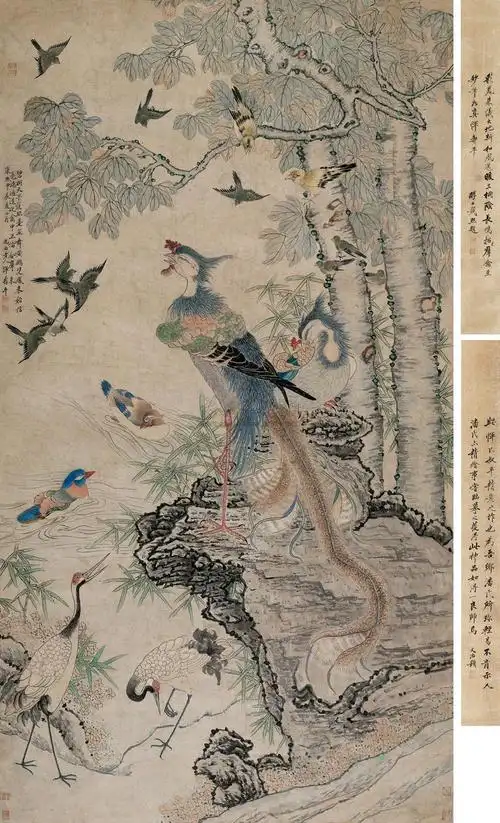 10651664年作百鸟朝凤立轴设色纸本
