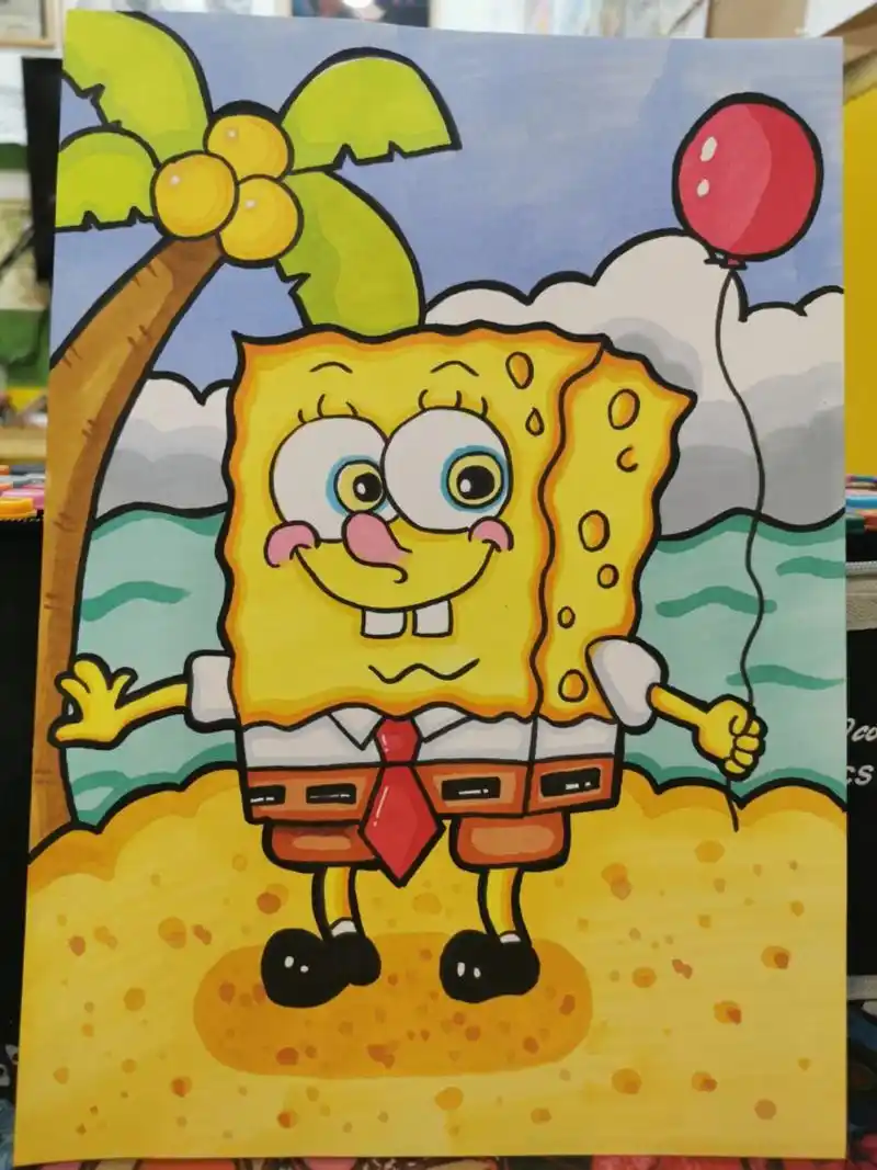 海绵宝宝 儿童画简笔画马克笔临摹 总是忘记拍线稿 临摹的司徒老师的