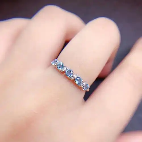 一件代发925银镶嵌天然天空蓝托帕石排戒戒指彩宝首饰女戒-阿里巴巴