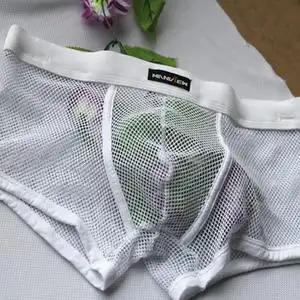 男士透明内裤大网孔男平角裤网眼透气低腰性感超薄全透网纱骚裤头