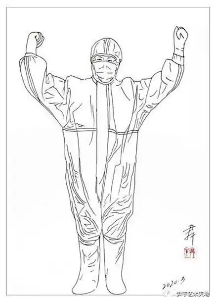 尹干钢笔画九向战斗在抗疫前线的白衣战士致敬