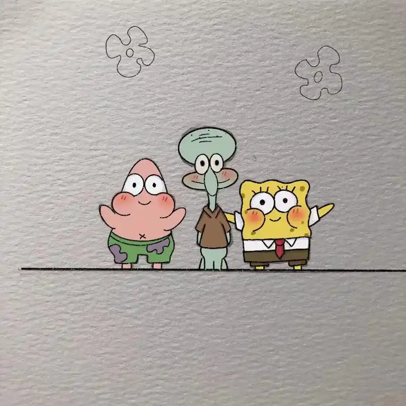 歌曲兜兜转转 三个好朋友#简笔画教程 #海绵宝宝 #章鱼哥 - 抖音