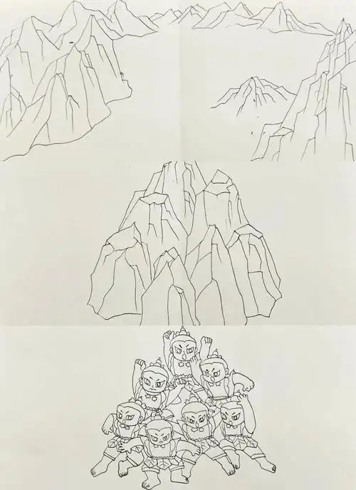 一张画出连绵起伏的群山, 一张以折线为对称轴画出葫芦娃七人, 3,接