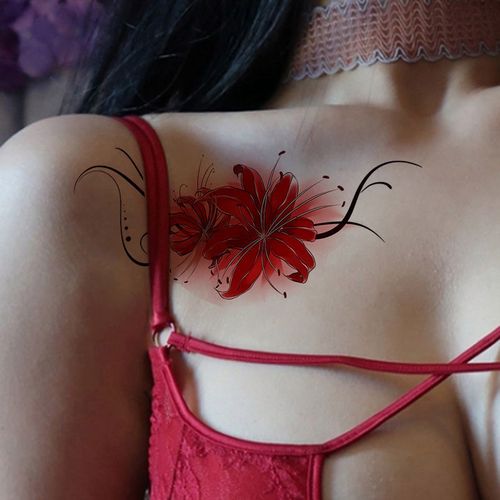 纹身贴防水女彼岸花曼珠沙华持久刺青韩国仿真小清新性感花臂贴纸