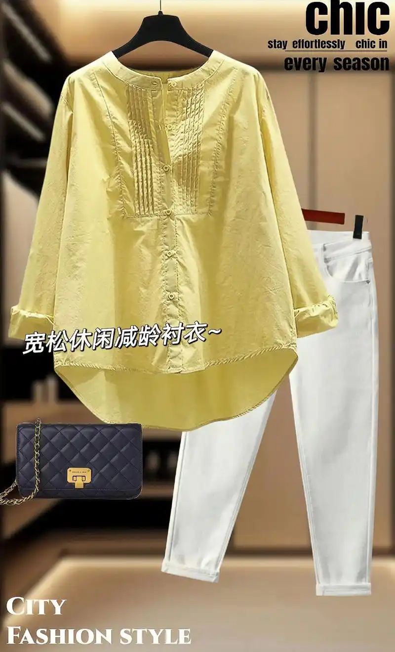 时尚减龄宽松圆领衬衣