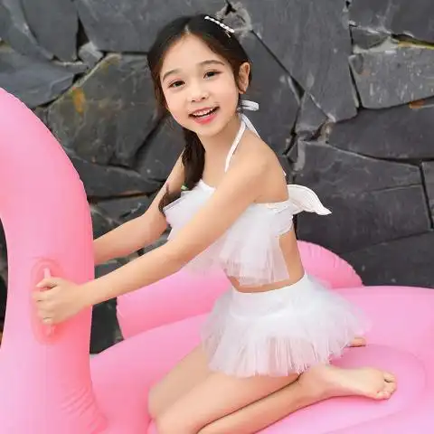 小天使萌娃裙式分体儿童泳装小童女童比基尼舞台走秀表演泳衣新款