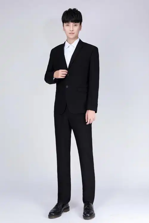 商务绅士结婚职业西服套装男士黑色二粒扣西装韩版正装上班工作服