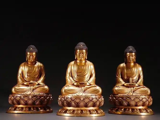 明铜鎏金三宝佛造像