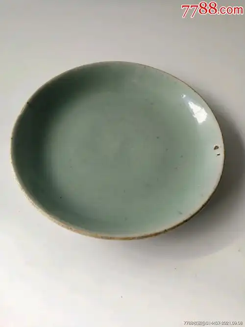 清代豆青釉瓷盘真品老货完好