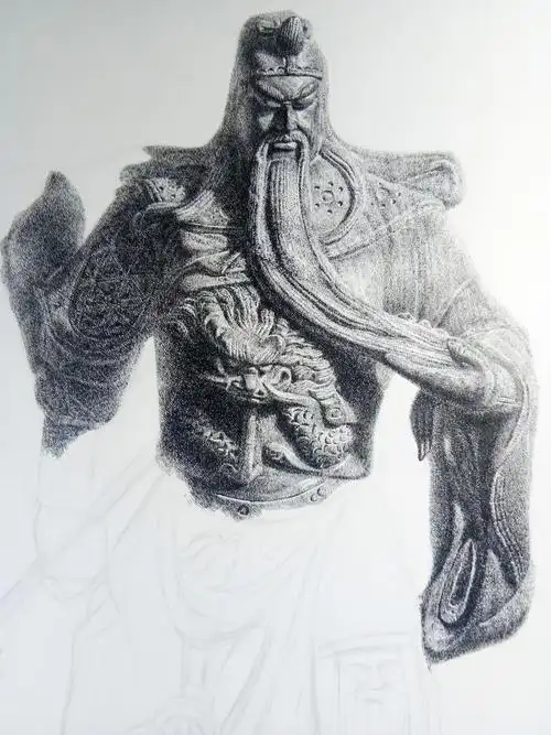 钢笔画《关羽》又旧,刀又破