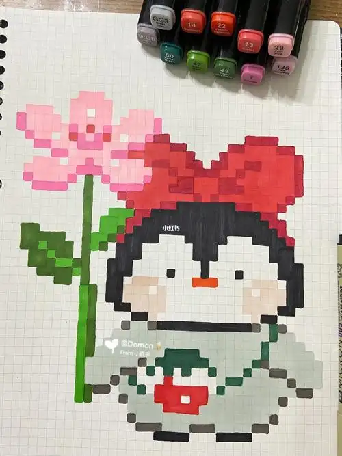 像素画第66幅可爱的小企鹅网格本