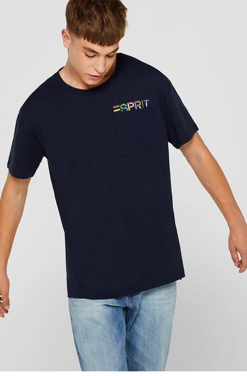 esprit2019新品秋圆领短袖t恤潮流彩虹字母印花口袋t恤079ee2k038 白