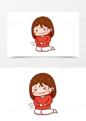 卡通手绘创意女孩肚子痛元素