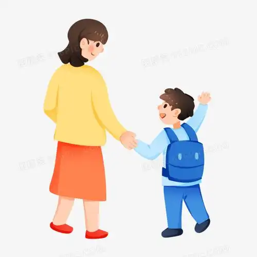 手绘卡通妈妈牵着孩子免抠素材