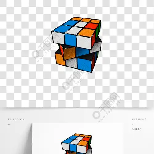 彩色手绘线稿魔方元素