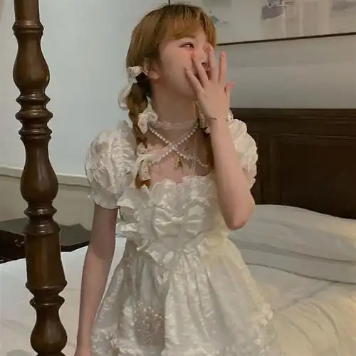 甜美小清新少女洛丽塔蝴蝶结方领公主裙珍珠绑带连衣裙森女夏新款