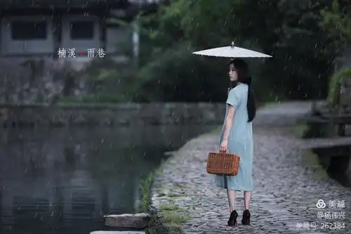 撑着油纸伞,独自 彷徨在悠长,悠长 又寂寥的雨巷 我希望逢着 一个丁香