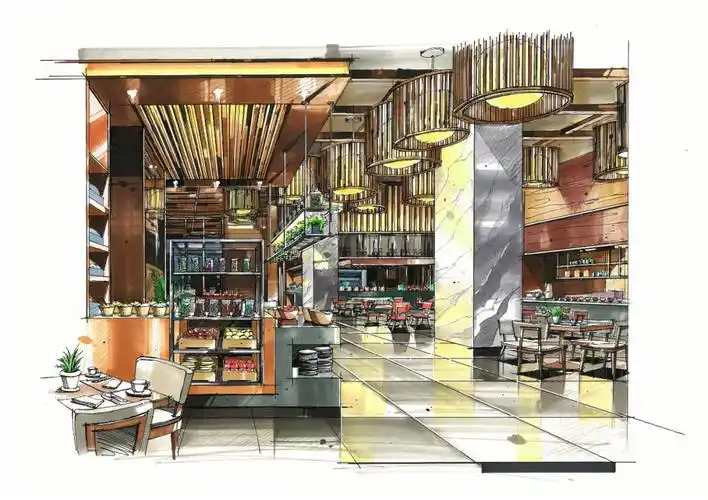 餐饮空间马克笔表现