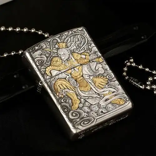 纯银盔甲机3d浮雕24k鎏金贴章齐天大圣孙悟空佛魔一念个性男士礼品