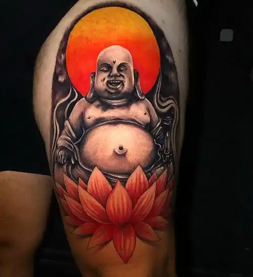 大腿弥勒佛纹身图案