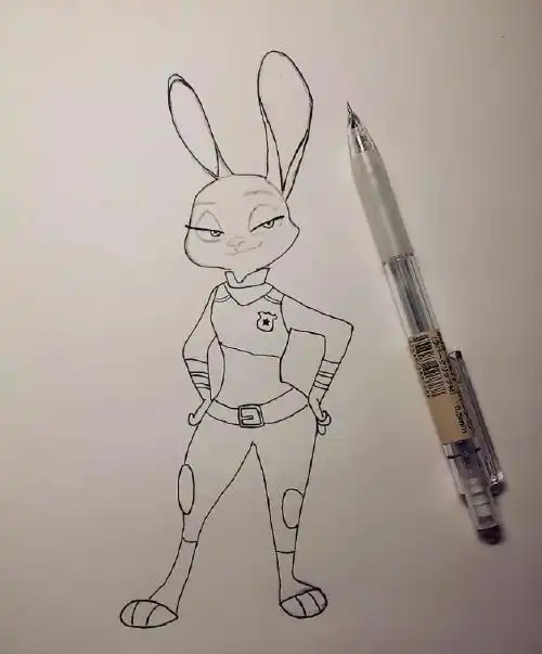 警官简笔画 手绘 线稿狐狸尼克和兔子朱迪疯狂动物城简笔画疯狂动物城