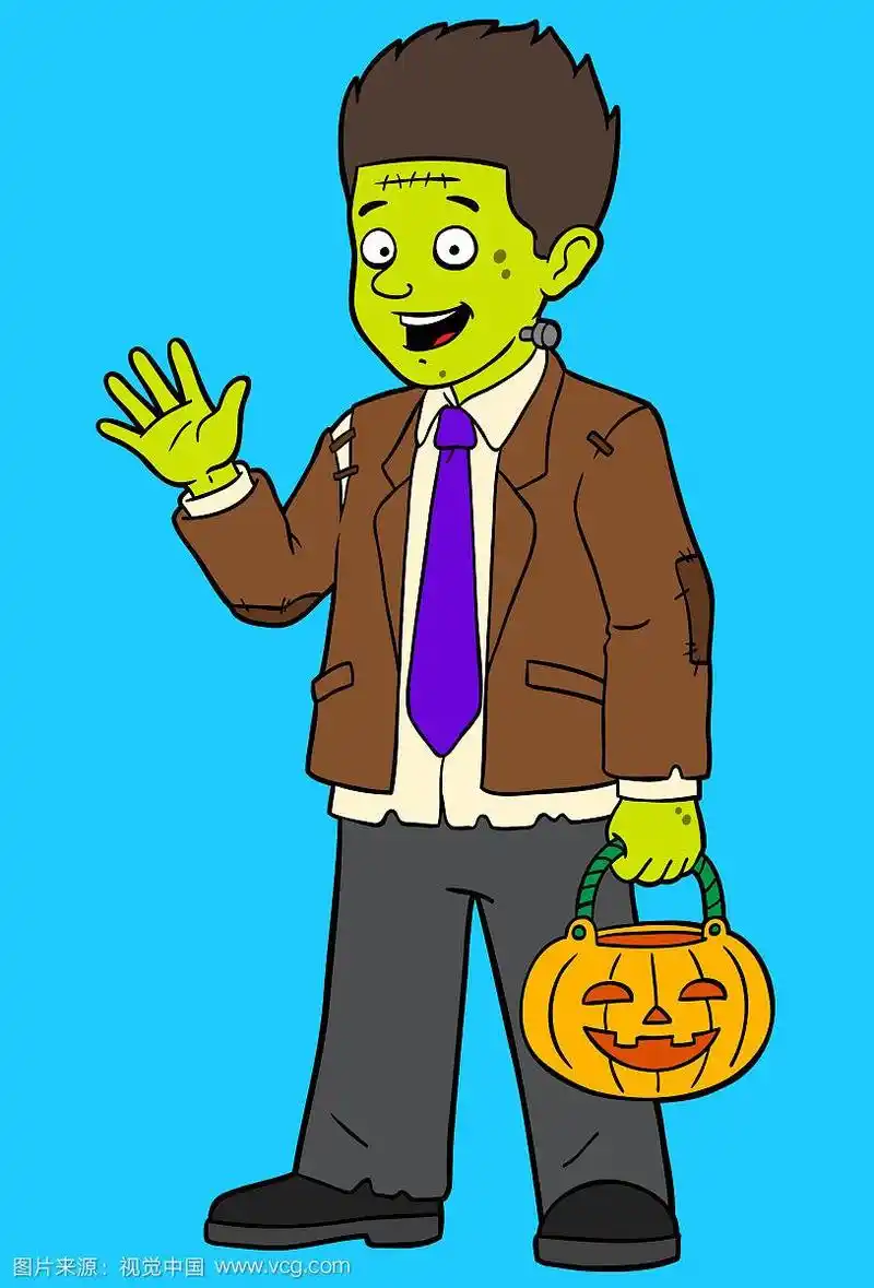 穿着僵尸服装的卡通男孩