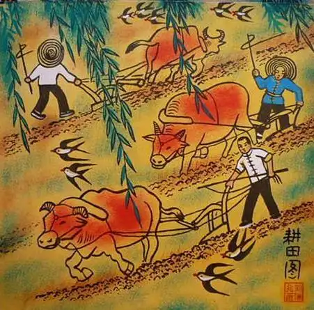 春天的田野老牛正在耕田的简笔画