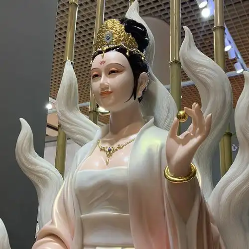 狐仙娘娘神像 1.08米灵仙九尾狐仙像 汉白玉白衣红衣玄狐供奉摆件