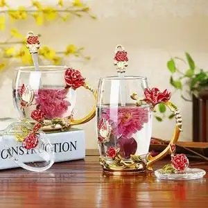 玻璃杯子高级感小b众设计网红水杯爆款高端奢华珐琅彩漂亮的杯子