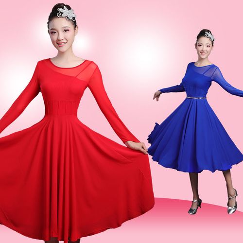 广场舞 交谊舞 单人红枣树 同款 连衣裙 新款 现代舞表演服装