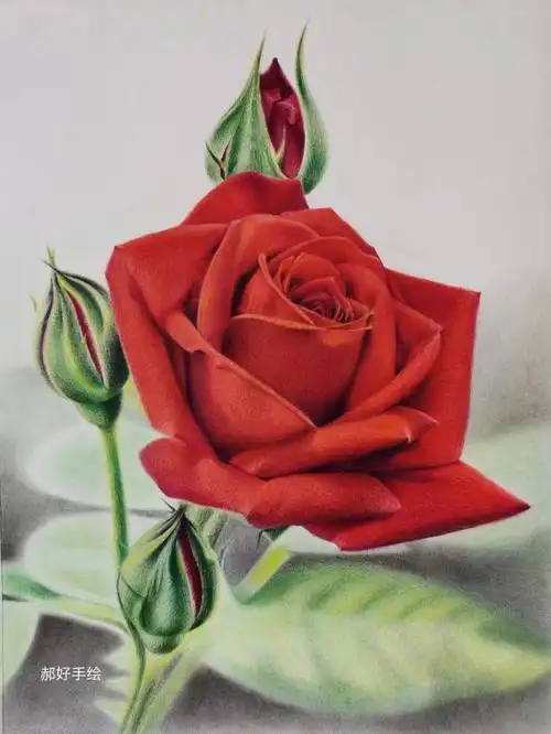 彩铅画红玫瑰