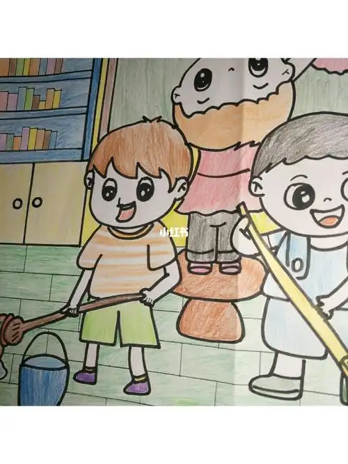 大扫除简笔画图片新年大扫除儿童绘画图集打扫卫生的小女孩简笔画图片