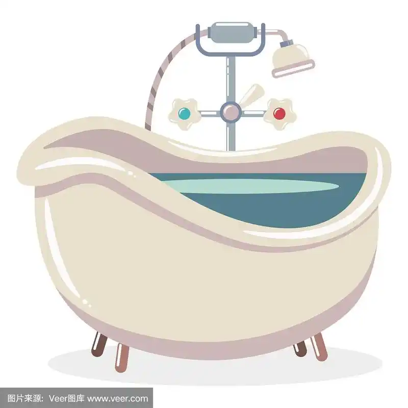 绘画插图,卡通,平坦的,浴盆,矢量