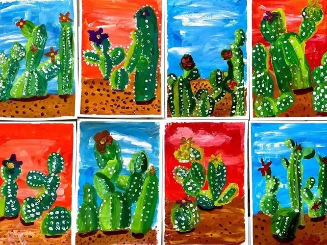 少儿创意美术《水粉仙人掌》幼儿园大班