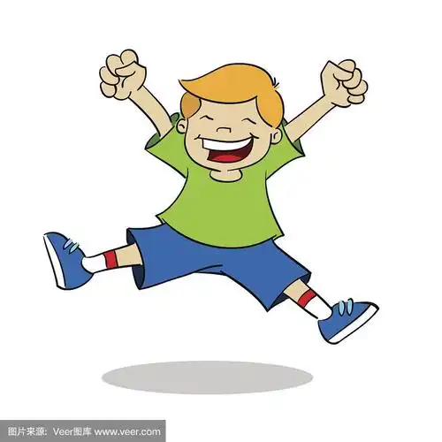 男孩微笑着跳起来