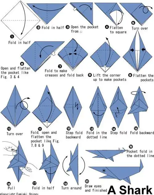 简单鲨鱼儿童手工折纸大全图解教程