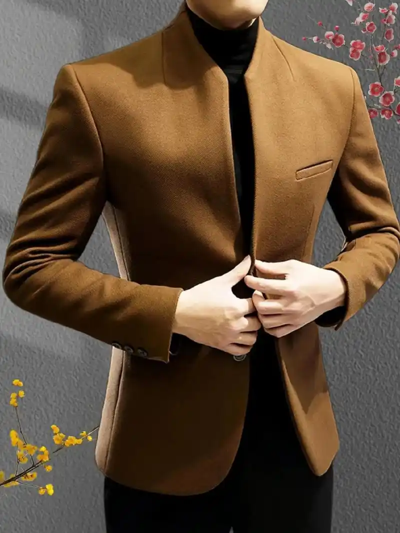 男神们, 时尚休闲立领西装来咯!毛呢西装外套男士春秋季新中式 - 抖音
