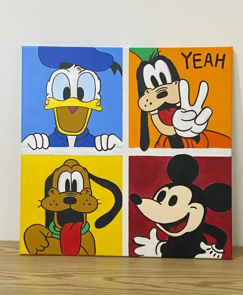 丙烯画|迪士尼四宫格(附步骤) 日复一日的生活也会有新的快乐 - 抖音