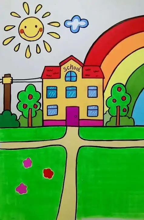 美丽的校园图画一等奖绘画美丽的校园简笔画简笔画心中的校园美丽校园