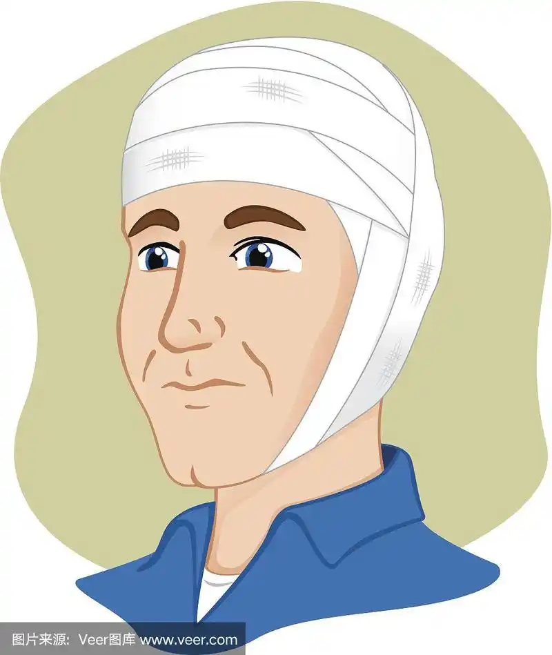 用绷带包扎头部的急救绷带.