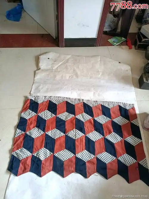 怀旧老手工补丁拼接格子布小门帘