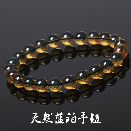 天然蜜蜡手串墨西哥蓝珀手串圆珠单圈那女款手链净水蓝蜜蜡手链 图片