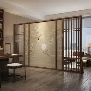 新中式屏风隔断客厅镂空实木办公室背景墙别墅花鸟简约定制大座屏